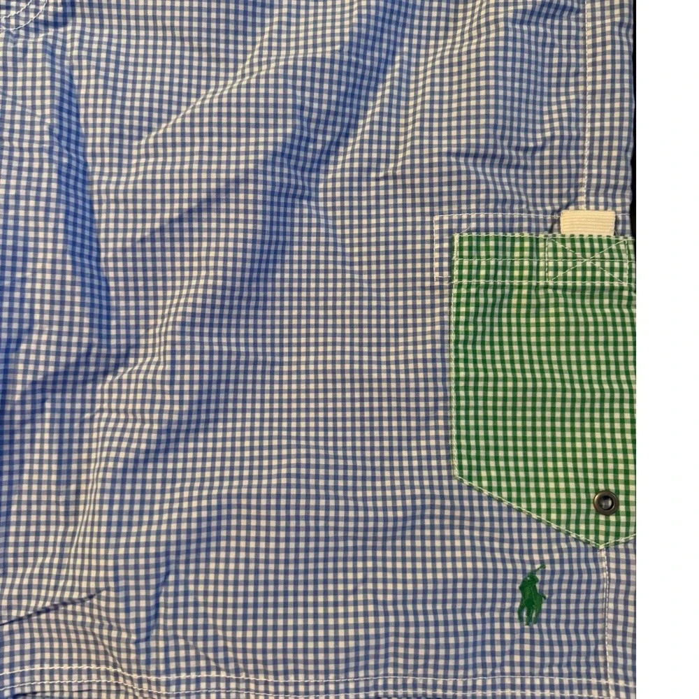 Polo Ralph Lauren Mens Blue Green Gingham Board Shorts Swim Trunks XL 40